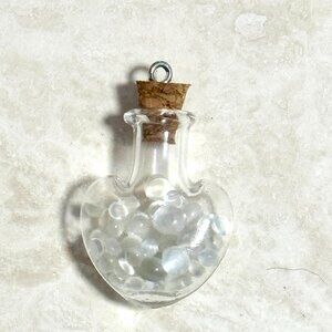 2/20$, Small Glass Heart Bottle Pendant + Tiny Genuine Moonstone Cabochons